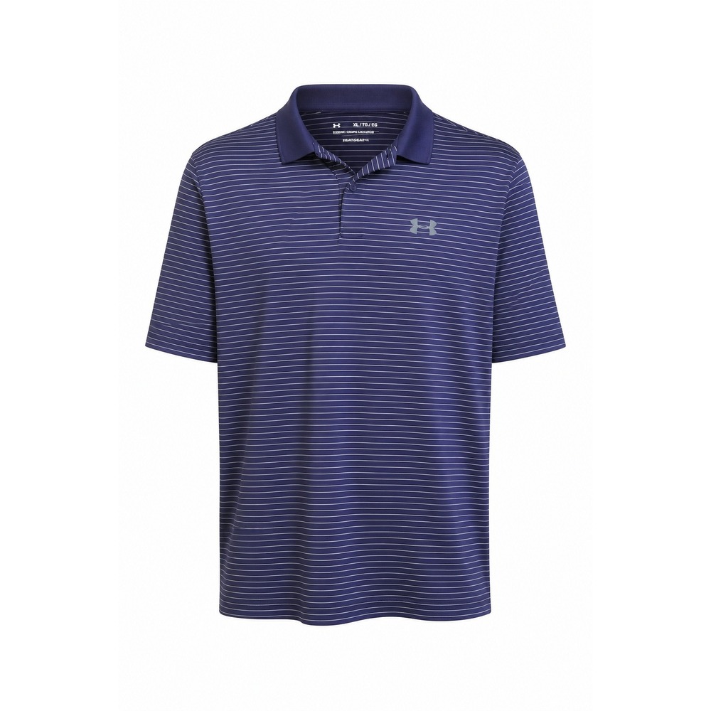 Under Armour Mens XL HeatGear Golf Polo Shirt Navy Blue Striped Loose Fit